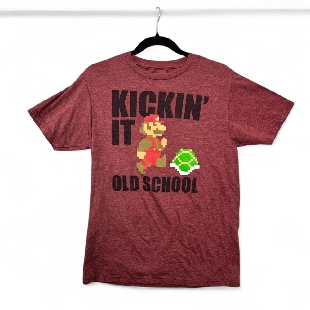 Super Mario Bros Kickin‎ It Old School Graphic Tee Sz S Retro Gamer Nintendo 90s